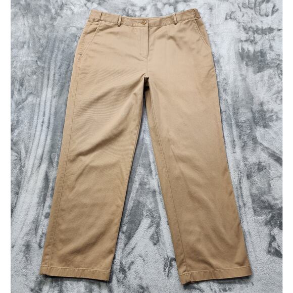 LL Bean Pants Womens 14 PETITE Tan Khaki Classic Fit High Rise Straight Leg - Picture 1 of 13